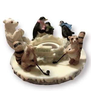 Vtg Winter Ice Fishing Candle Capper Stay On Tops Our America Polar Bear Penguin